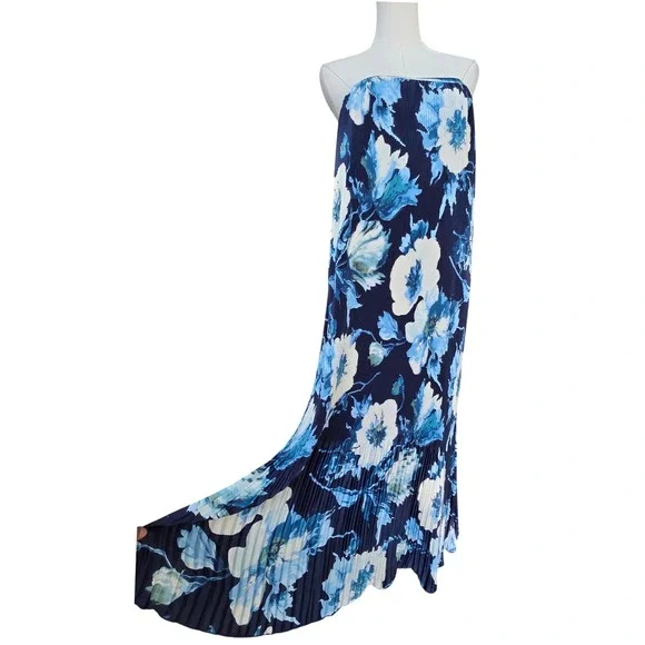 Abercrombie & Fitch Strapless Maxi Dress Womens Large Blue Floral Pleated