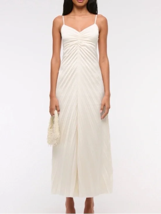 Abercrombie & Fitch Cream Spaghetti-Strap Pleated Maxi Dress