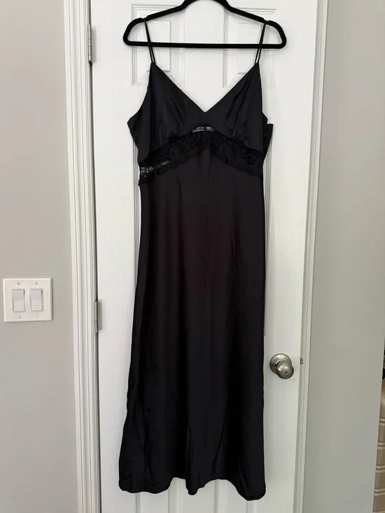 Abercrombie & Fitch Black Satin Lace Slip Dress Maxi Dress Women’s Large