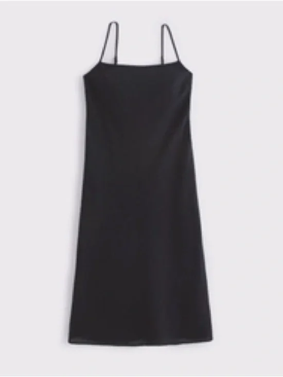 NWT The A&F Julia Slip Black Linen-Blend Midi Dress