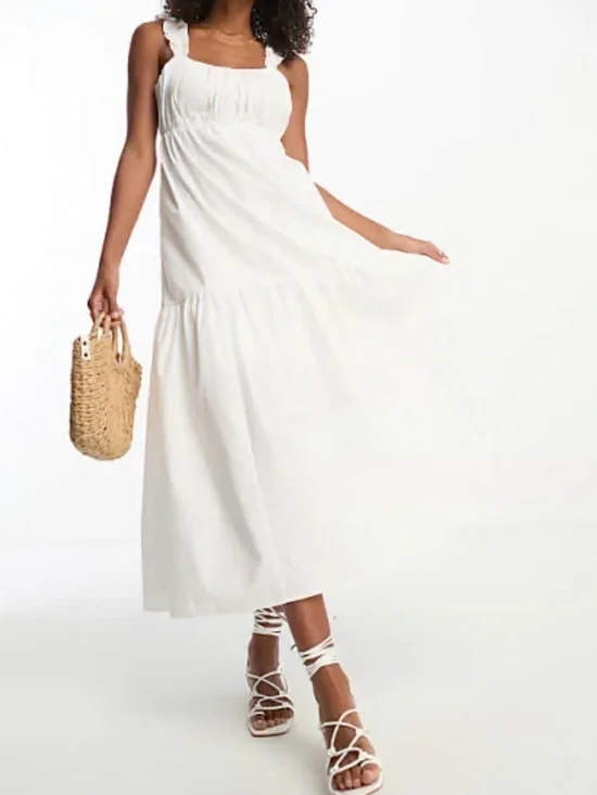 NEW Abercrombie & Fitch poplin bow back ruffle strap maxi dress MP