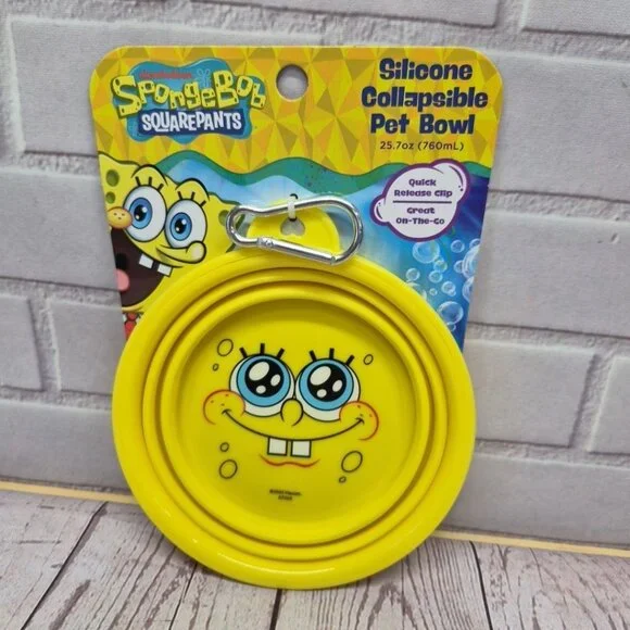 Sponge Bob SquarePants‎ Collapsible Pet Silicone Bowl 25.7oz Silcone Clip On