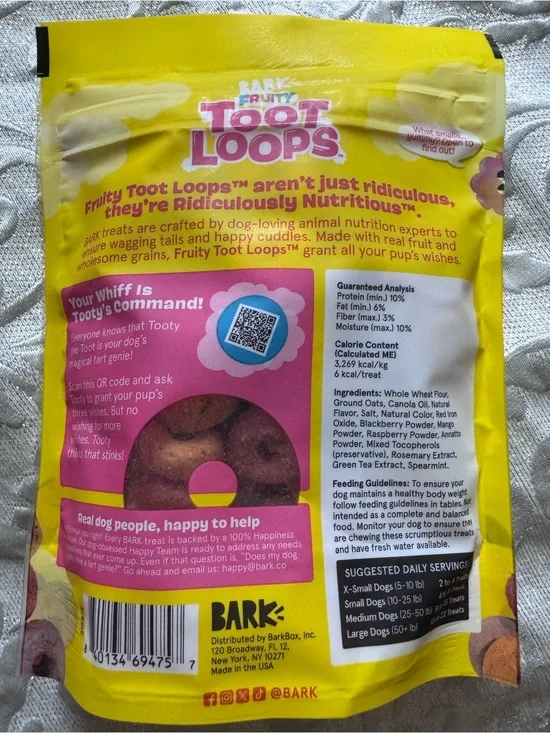BARK Fruity Toot Loops Crunchy Dog Treats 4 oz  - No grains - Exp 07/2027