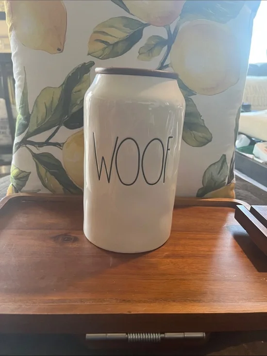Rae Dunn Cream Ceramic Treat Jar with Wood Lid