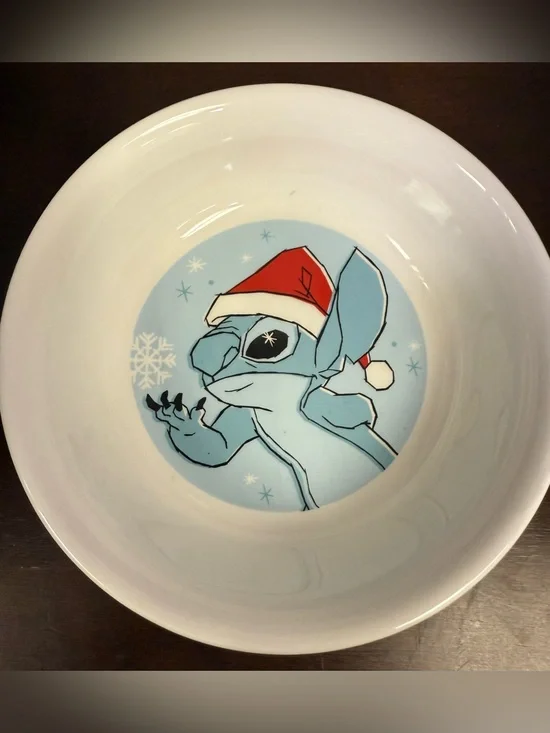 Disney Lilo & Stitch Ceramic Pet Cat Dog Food Bowl Non Slip Rubber Feet Santa