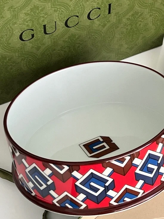 Gucci Pet Bowl G Design Porcelain Plate Large Height 2.4 Diameter 7 New $650