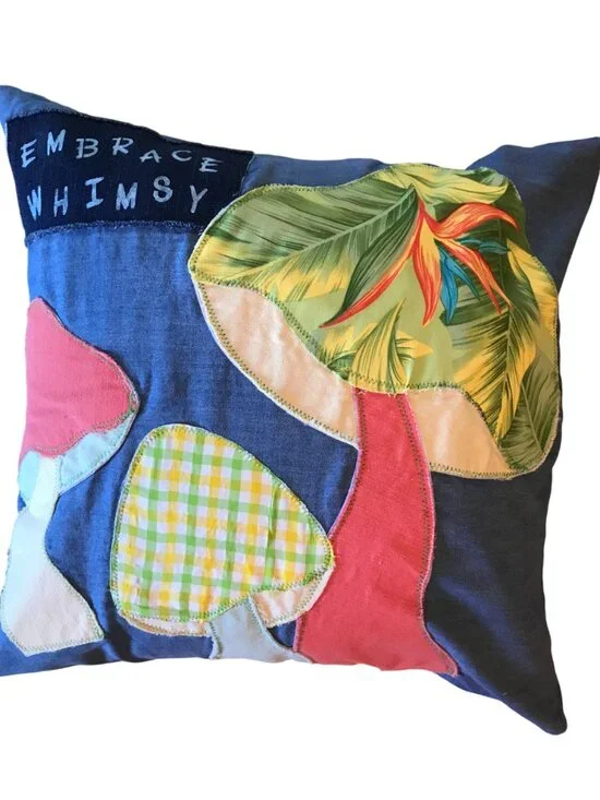 Handmade Mushroom Pillow Cover 18x18, Whimsical Cottagecore Farmhouse Home Decor