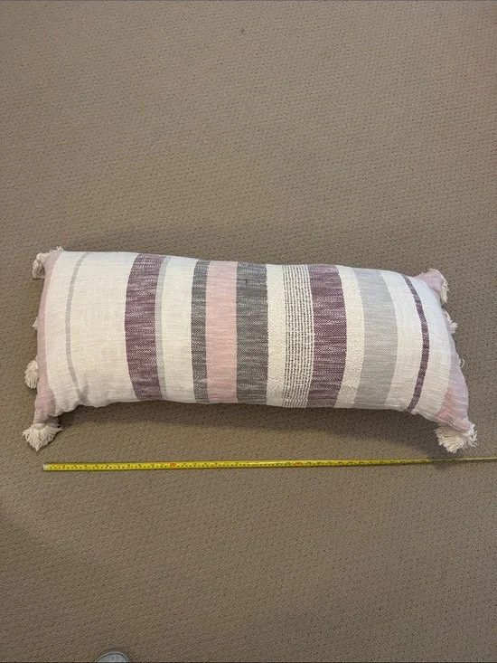 Striped Pink and Gray Lumbar Throw Pillow - Brand