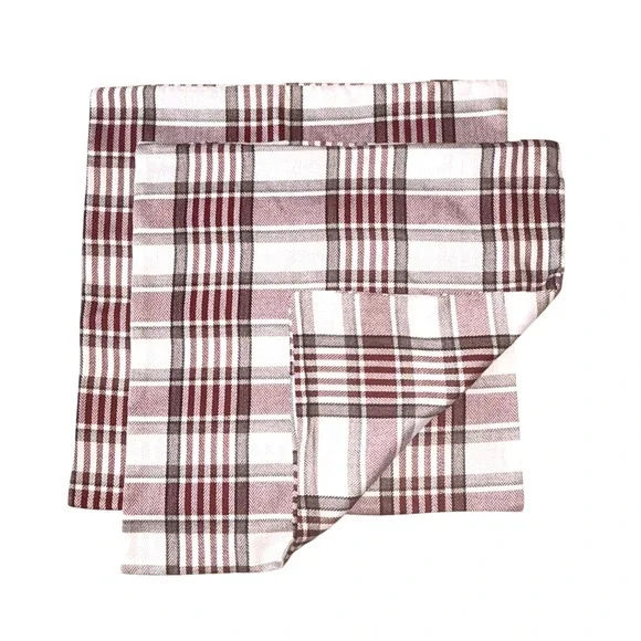 Plaid Throw Pillow Covers Set of 2 Burgundy Cream Square 24x24 Farmhouse Rustic