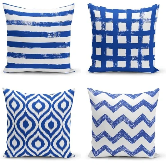 4pcs Textile‎ Decorative Pillow/Cushion Covers white/blue 17”x17”