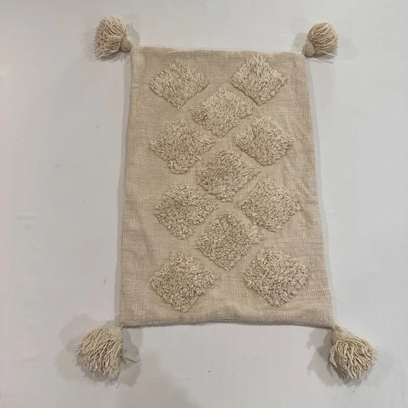 H&M‎ Home Tufted Diamond Tassel Cushion Cover 16x24 Beige Cotton | Boho Scandi