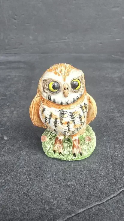 Miniature Owl Figurine Painted Signed Basil Matthews Made in England