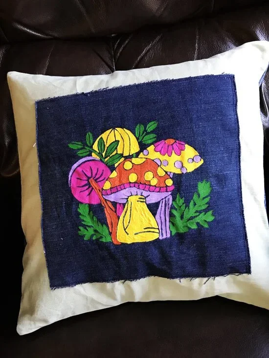 Mushroom Pillow Cover 16 x 16, Hand Painted Envelope Style Cottagecore Sham