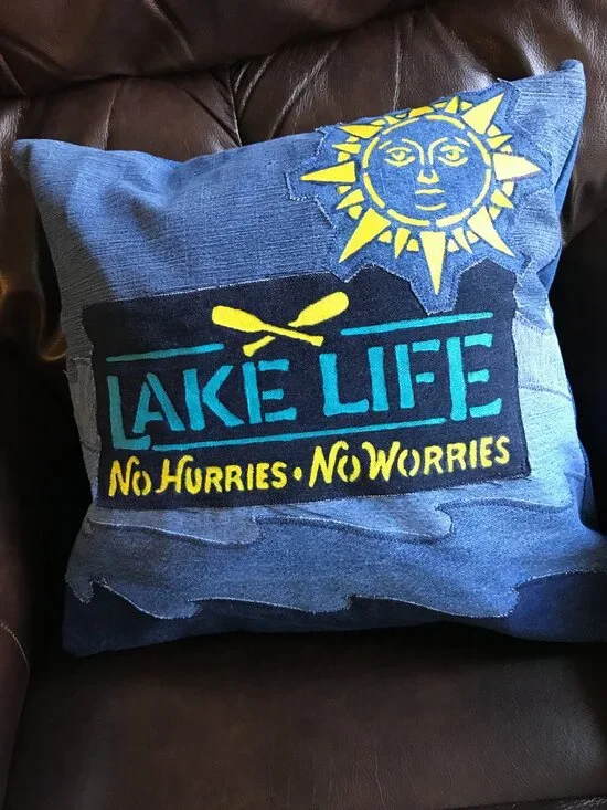 Lake Life Pillow Cover 18 x 18, Boating Fishing Waves Lakehouse Cabin Decor