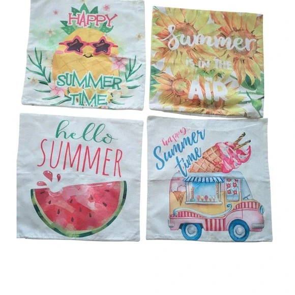 Summer‎ Decorative Throw Pillow Covers (4) 18x18 Pineapple Watermelon Sunflowers