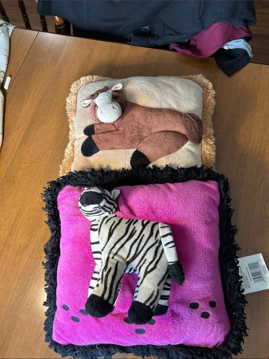 Two 3D Plush Decorative Pillows