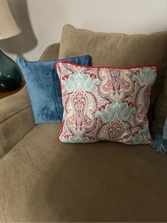 Red & Light Blue Paisley Decorative Throw  pillow cover