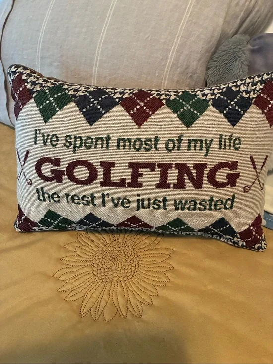 Golfing Embroidered Accent Pillow - Cream, Green, Navy, Burgundy