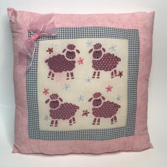 Handcrafted Stitched with Fabric Paint Pillow Preowned