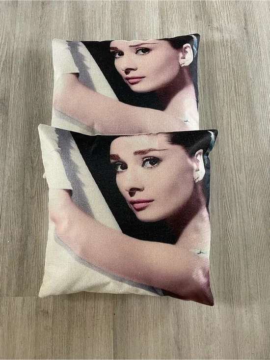 (2)Decorative Portrait Accent Pillows - Pink & Black