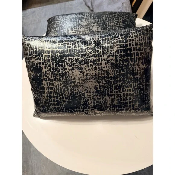 Kenneth Cole Reaction Pillow Set Faux Leather Metallic Lumbar Down Fill *