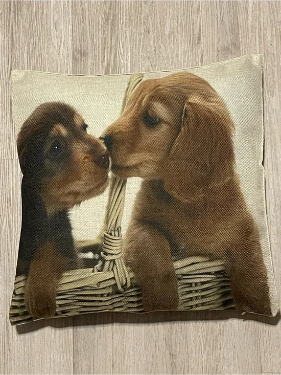Cute Brown Puppy Accent Pillow Cover - Soft Neutral Decor