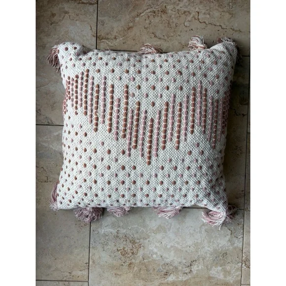 Embroidered Pillow With Tassels appx 16.5”