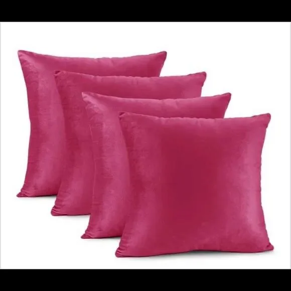 Nestl Solid Microfiber Soft Velvet Throw Pillow Cover-Set of 4-16 x 16 hot pink