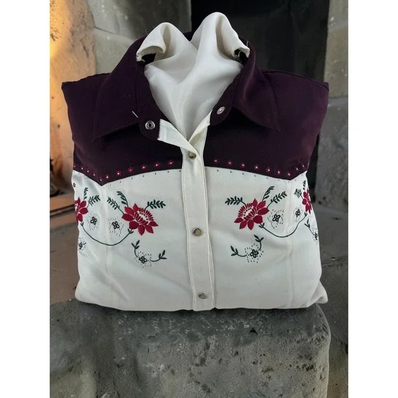 Vintage Western Snap Shirt Throw Pillow Upcycled Embroidered Cowboy Rustic Decor