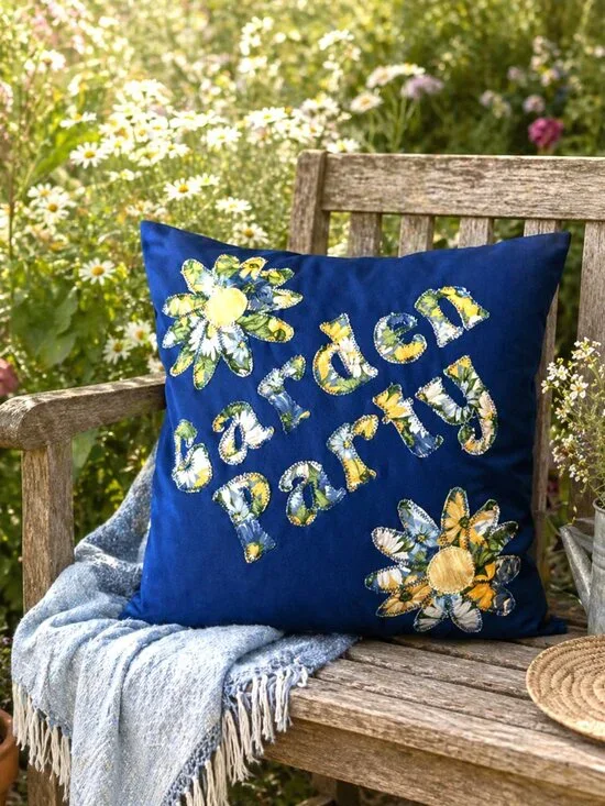 Handmade Cottagecore Pillow Cover,Whimsical Spring Summer Garden Party 16 x 16