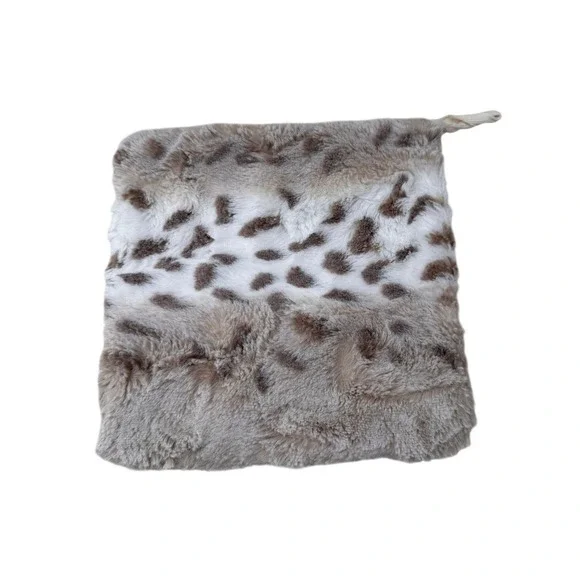 Unbranded Faux Fur Leopard Print Plush Square‎ 8x8 Tan Brown White Nursery Decor