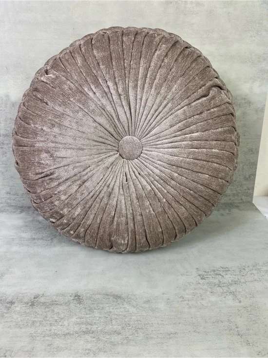 J Queen NY Hand Tufted Round Throw Pillow Pleated New Mauve Taupe