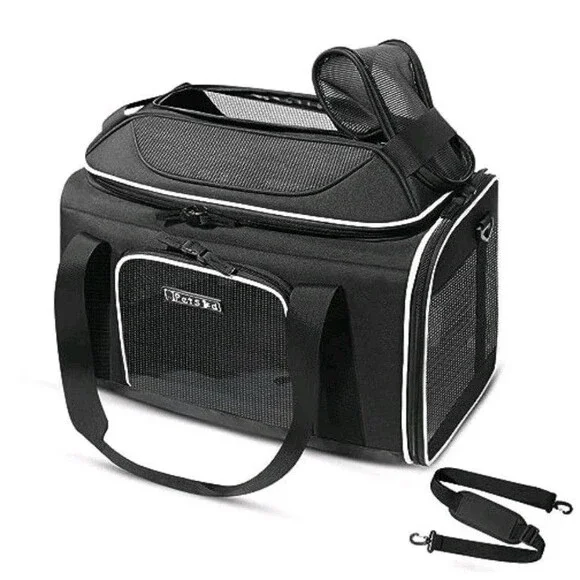 Petskd Top Expandable Pet Carrier 18x11x11 In Southwest Airline Approved Black