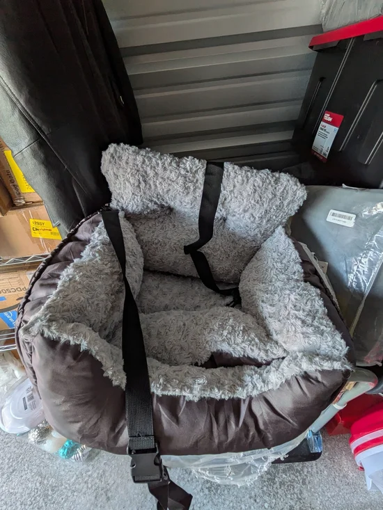 Plush Gray & Brown Pet Car Seat with Safety Straps