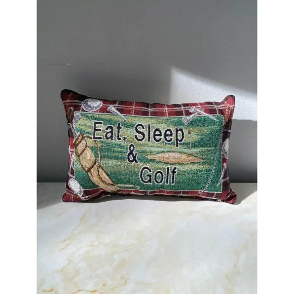 Vintage Eat, Sleep, Golf Plaid Tapestry Pillow 12” X 8” On The Green, Golf Life