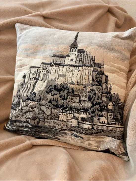 J. Pansu Paris Neutral Colors Tapestry Pillow Cover Mont Saint Michel France