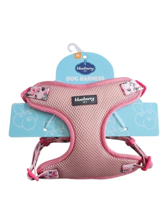 Blueberry Pet Rose Pink Flower Print Padded Dog Harness Vest Size M