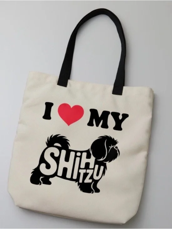I Love My Shih Tzu Tote Bag - Black & Red Canvas Dog Tote 19 in x 14 in