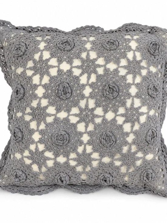 Vintage Handmade Light Blue Crochet Throw Pillow Cover