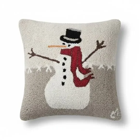 NEW Chandler 4 Corners Vermont Snowman Wool Hooked Throw Pillow Rustic Christmas