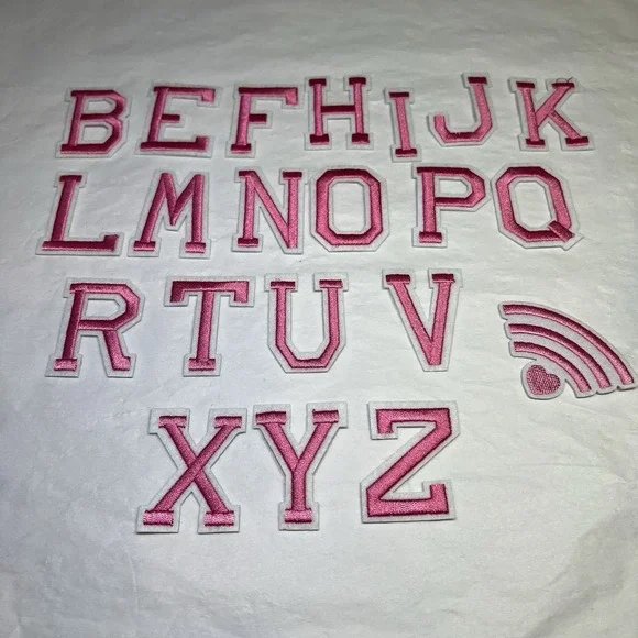 Hot Pink White Trim Alphabet Patches Iron‎ on patch letters Apprx 2
