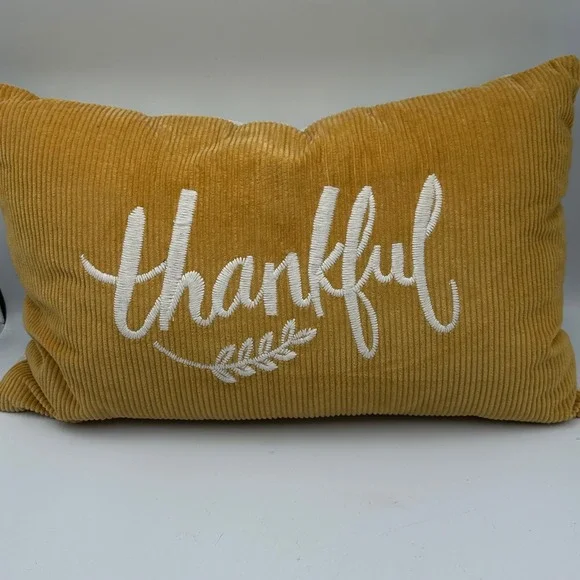 Thankful Lumbar Pillow Mustard Yellow Gold Corduroy Farmhouse Fall Decor 18x11