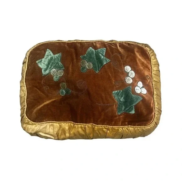 Victorian Antique Handmade Velvet Grapes Vines and Leaves Satin Backed Pillow