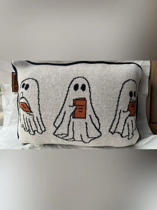 Ghoulish Knit Ghost Accent Pillow in Cream