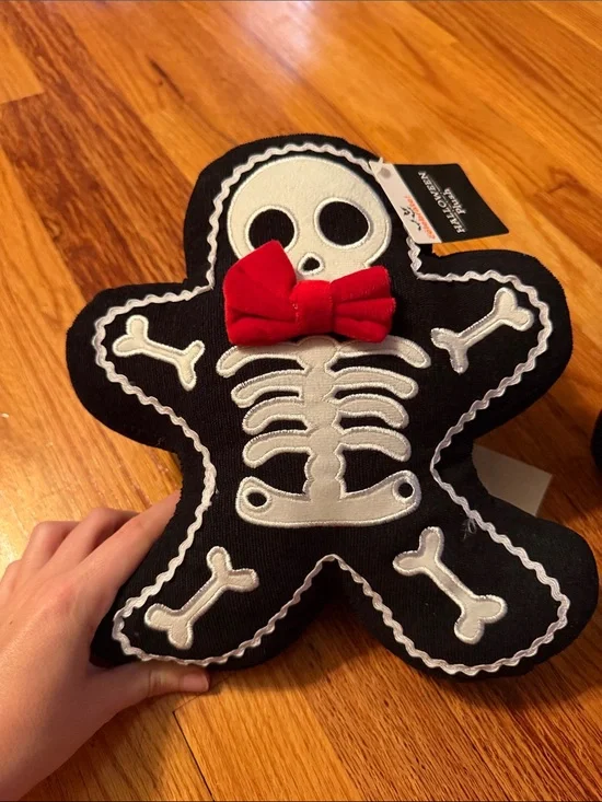 Skeleton Gingerbread Plush with Red Bow