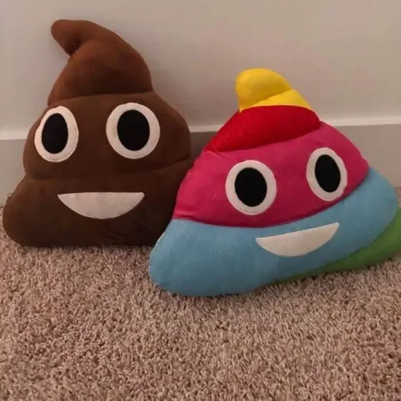 Two Poop Emoji Throw Pillows Rainbow and Brown 💩💩