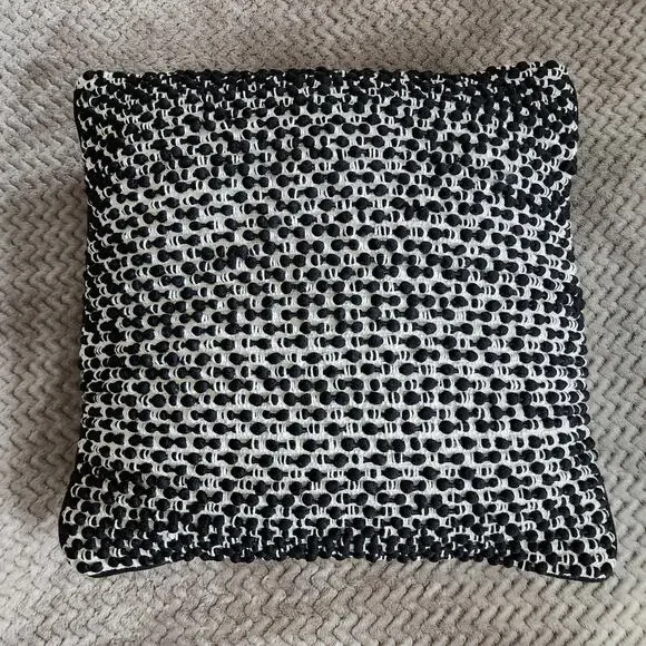 Magnolia Home Ruth Throw Pillow Black White Slub Crochet Bobble Knit 19x19 $70