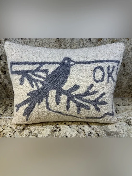 NWOT Tufted Peking Handicraft Pillow with Oklahoma Scissor Tail Bird Motif