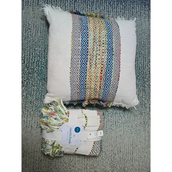 Carol & Frank Sunny Daze Ashley Throw Blanket & Pillow Set Cream Multi New