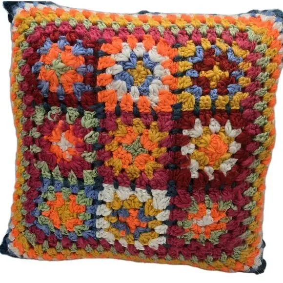 Shabby Chic Crochet Granny Square Throw Pillow 18x18